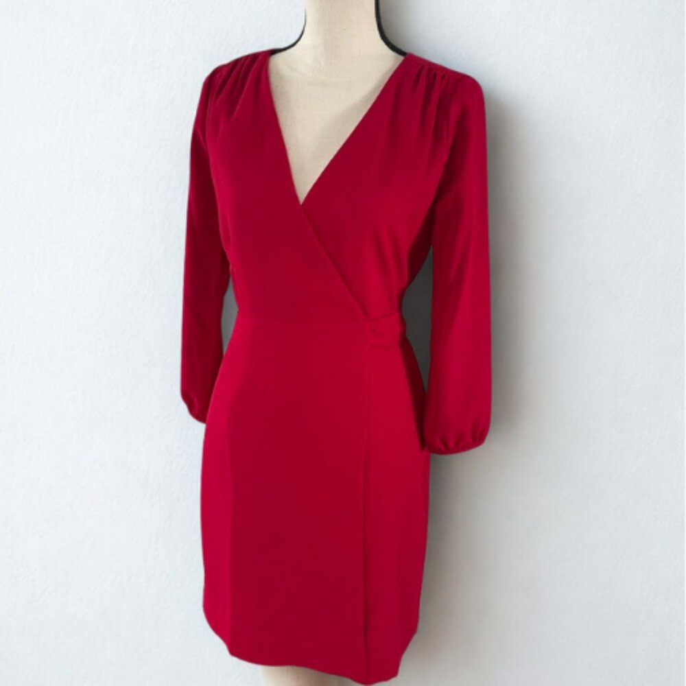 J.Crew NWT Long-Sleeve Wrap Dress - Size 0 - Red Holiday Party Ready